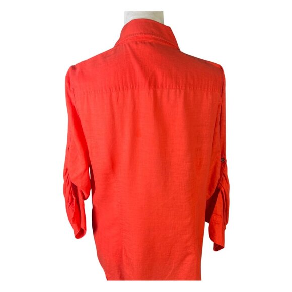 Chaus Sport Red Button-Up Shirt With 3/4 Roll Tab Sleeves & Chest Pocket size L - Picture 4 of 7